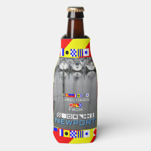 Greetings Newport RI Nautical Flags personalized Bottle Cooler
