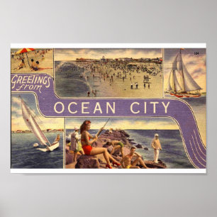 Greetings Ocean City NJ Vintage Style Poster