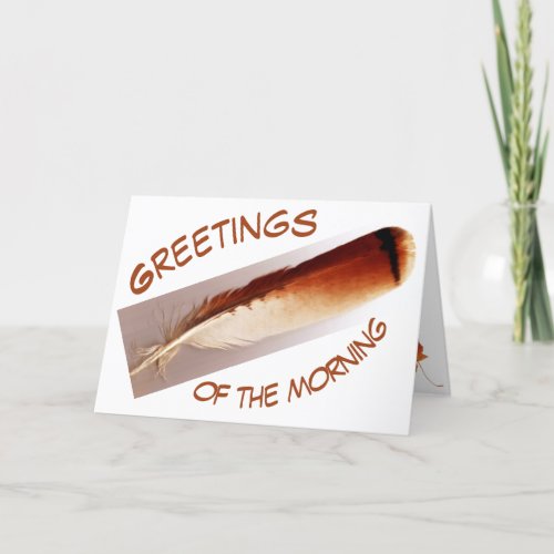 Greetings of the Morning Red Tail Hawk Feather Holiday Card