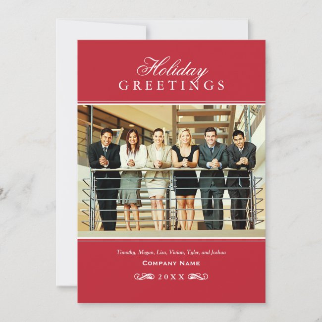 Greetings Red Corporate Business Photo Holiday Card