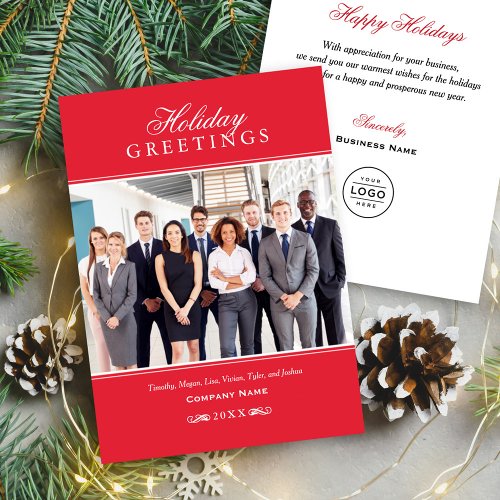 Greetings Red Corporate Business Photo Holiday Card