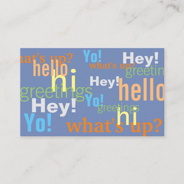 Greetings style text pattern cover business card (Front)