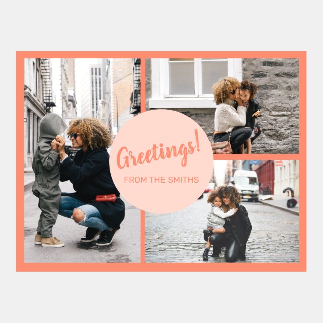 Greetings Three Photo Collage Postcard Template (Front)
