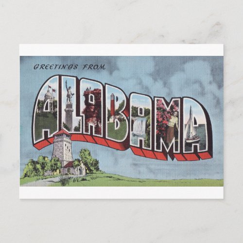 Greetins from Alabama vintage postcard theme