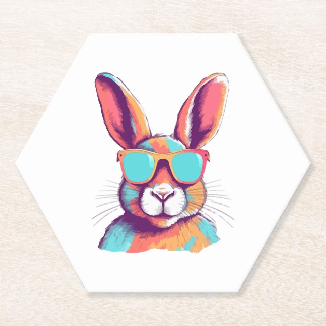 Greg the rabbit with glasses paper coaster (Front)