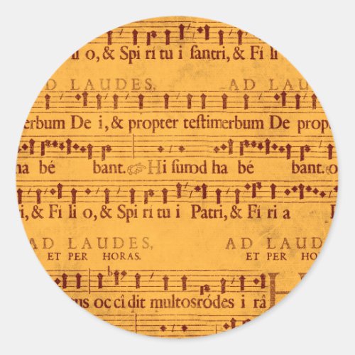 Gregorian chant music score classic round sticker