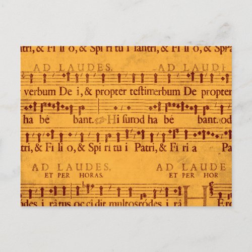 Gregorian chant music score postcard