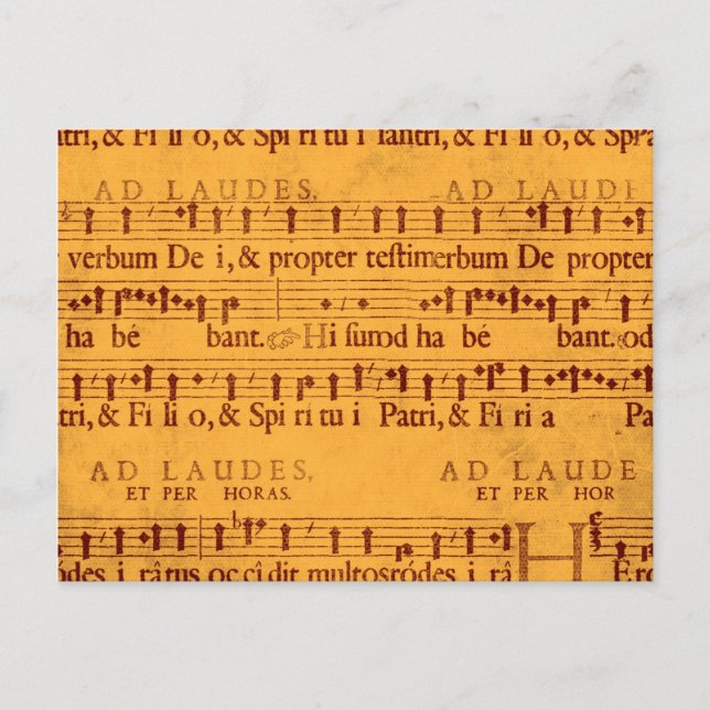 Gregorian chant music score postcard (Front)