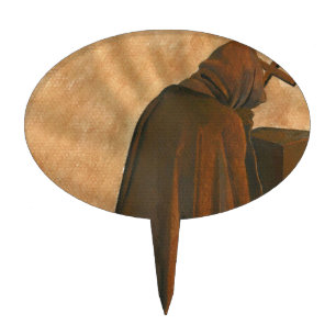 Gregorian Monk In Prayer Wearing Hooded Cassock Cake Topper