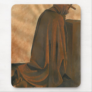 Gregorian Monk In Prayer Wearing Hooded Cassock Mouse Pad