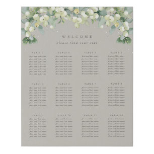 Greige 16x20" 12 Tables of 8 Wedding Seating Chart Faux Canvas Print