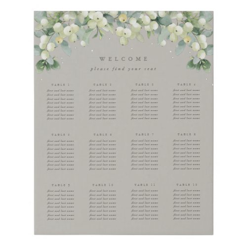 Greige 16x20 12 Tables of 8 Wedding Seating Chart Faux Canvas Print