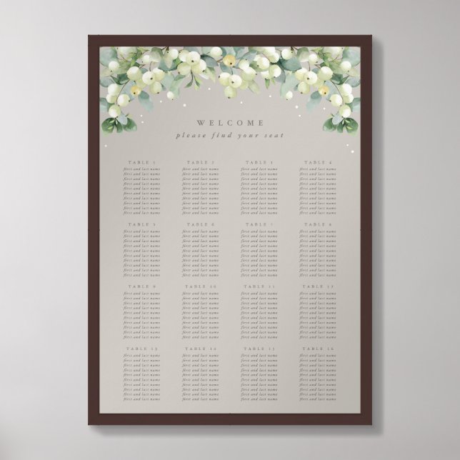 Greige 20x28" 16 Tables of 10 Seating Chart Poster (Framed Front)