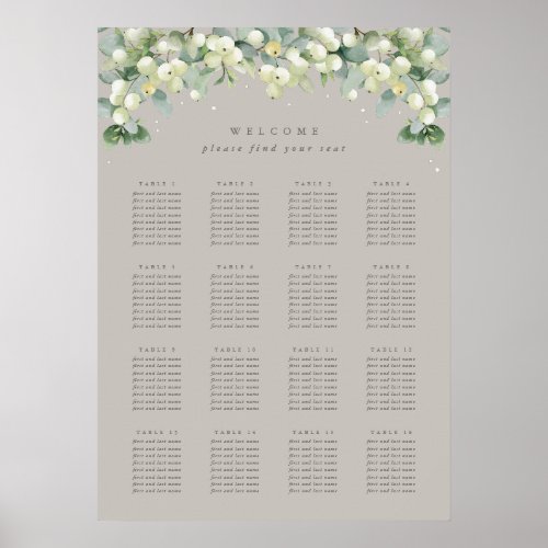 Greige 20x28 16 Tables of 8 Seating Chart Poster