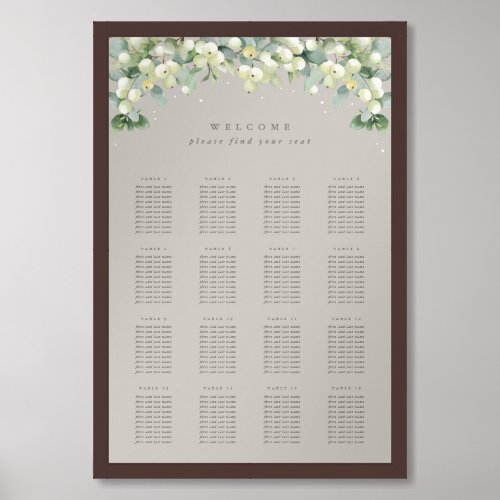 Greige 24x36 16 Tables of 10 Seating Chart Poster