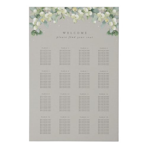 Greige 24x36 16 Tables of 10 Wedding Seating Chart Faux Canvas Print