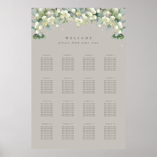 Greige 24x36 16 Tables of 8 Seating Chart Poster