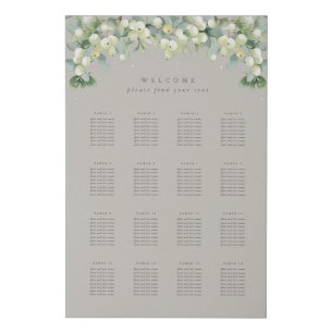 Greige 24x36" 16 Tables of 8 Wedding Seating Chart Faux Canvas Print