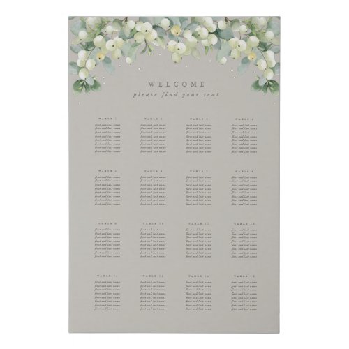 Greige 24x36 16 Tables of 8 Wedding Seating Chart Faux Canvas Print