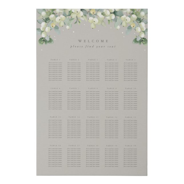 Greige 24x36" 20 Tables of 10 Seating Chart Faux Canvas Print (Front)