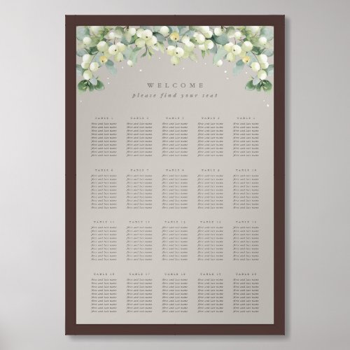 Greige 24x36 20 Tables of 10 Seating Chart Poster