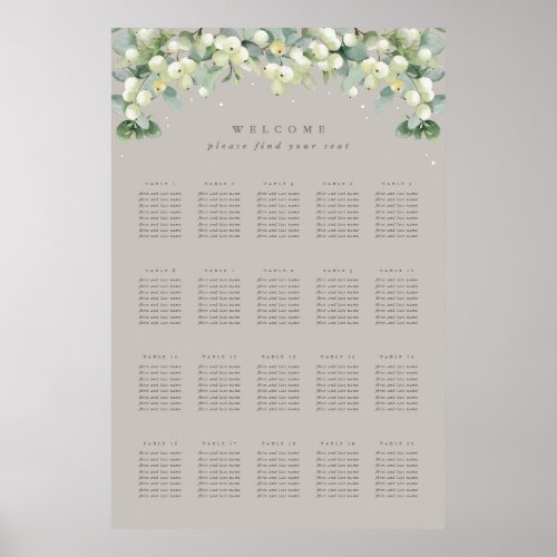 Greige 24x36 20 Tables of 8 Seating Chart Poster
