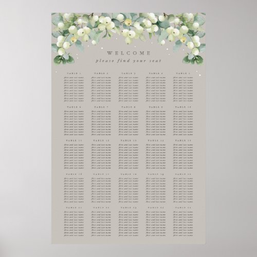 Greige 24x36 25 Tables of 10 Seating Chart Poster