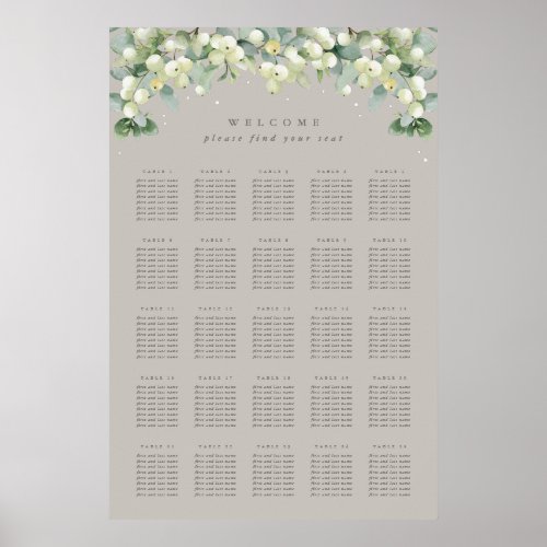 Greige 24x36 25 Tables of 8 Seating Chart Poster