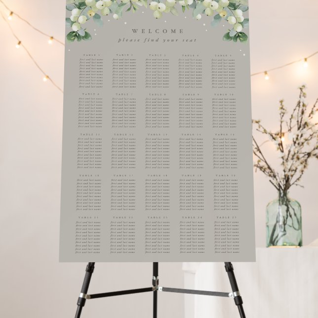 Greige 25 Tables of 10 Wedding Seating Chart Foam Board (In Situ (Stand))