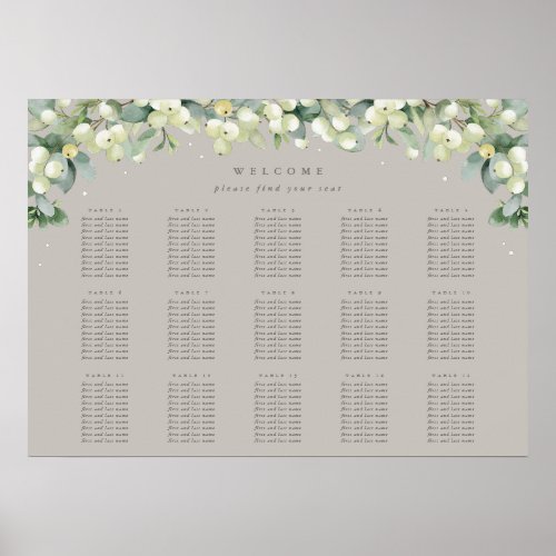 Greige 28x20 15 Tables of 10 Seating Chart Poster