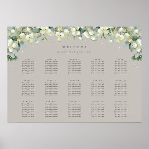 Greige 28x20 15 Tables of 8 Seating Chart Poster