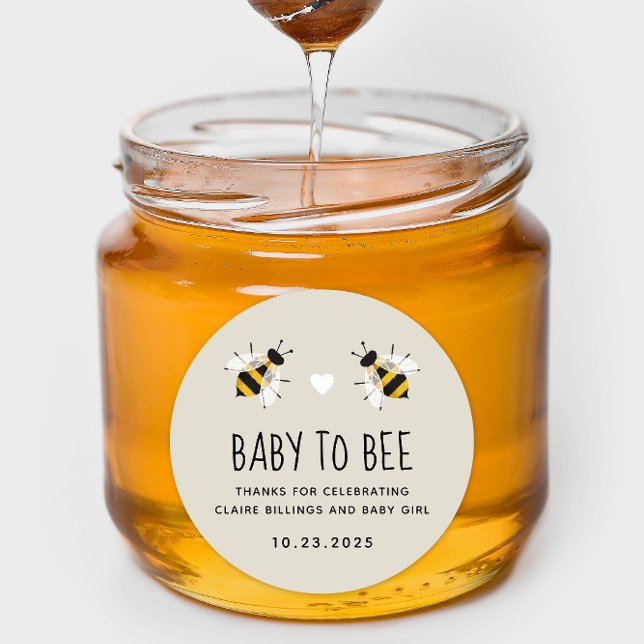 Greige Baby to Bee Honey Shower Favor Classic Round Sticker (Creator Uploaded)