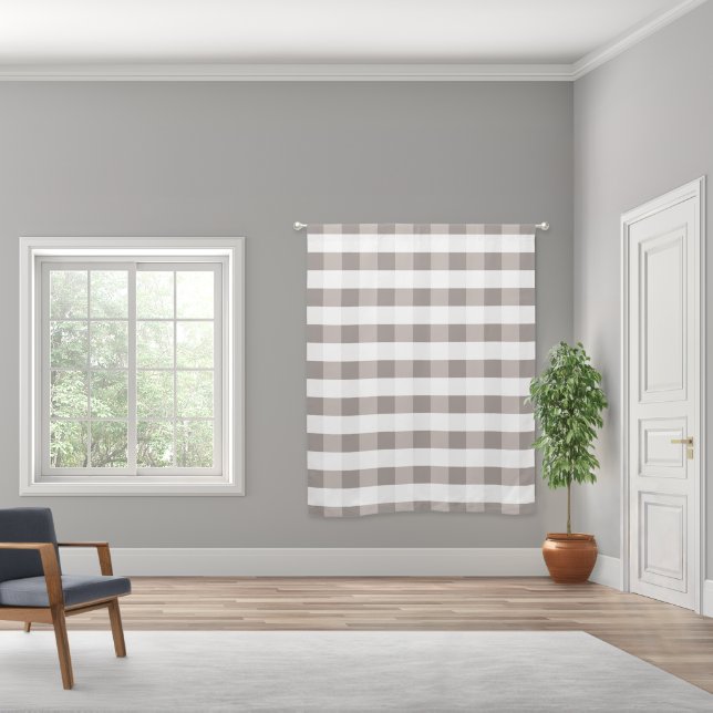 Greige Buffalo/Gingham Check/Plaid Farmhouse Blackout Curtains (Wide)