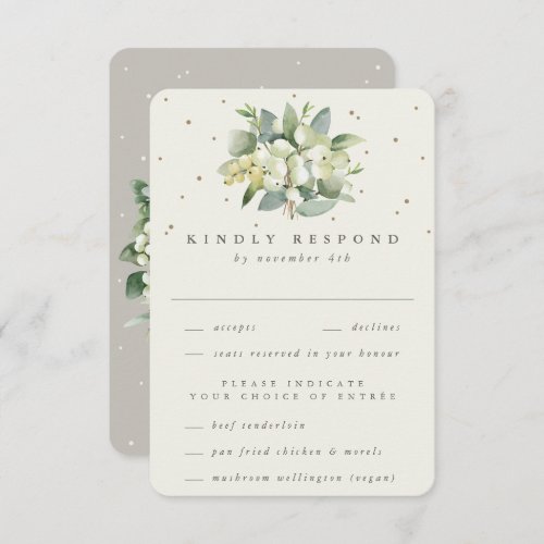 GreigeCream SnowberryEucalyptus Bouquet Wedding RSVP Card