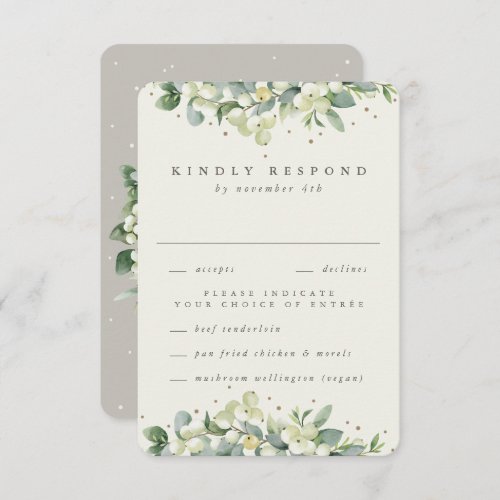 GreigeCream SnowberryEucalyptus Edged Wedding RSVP Card