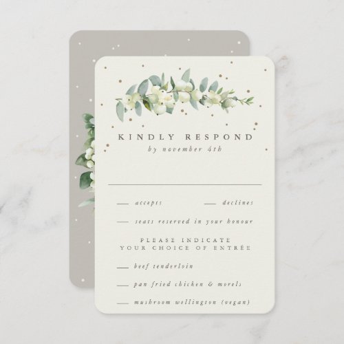 GreigeCream SnowberryEucalyptus Stem Wedding RSVP Card