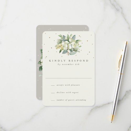 GreigeCream SnowberryEucalyptus Wedding RSVP Card