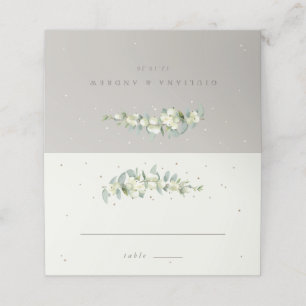Greige/Cream Snowberry+Eucalyptus Winter Wedding Place Card