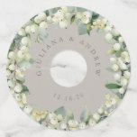 Greige/Cream Snowberry &amp; Eucalyptus Winter Wedding Wine Glass Tag