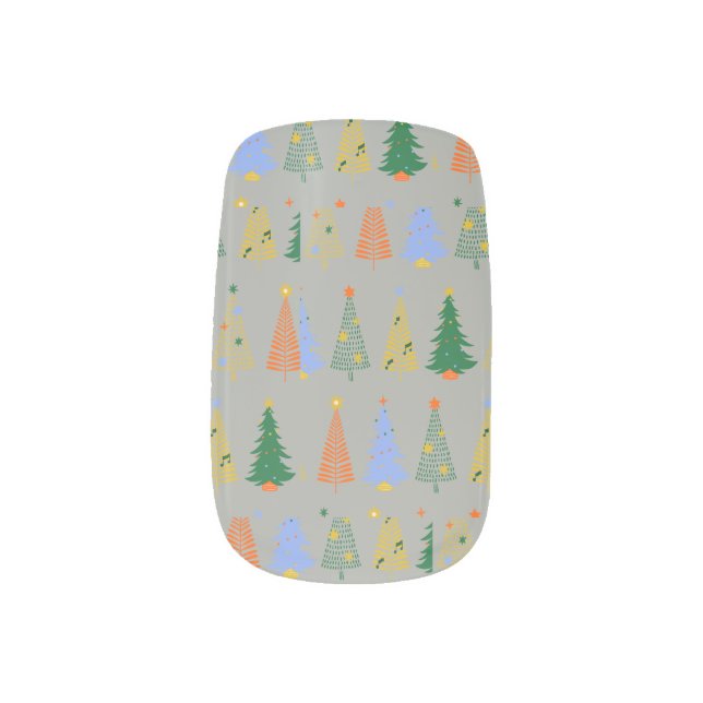 Greige Gray Festive Christmas Trees Holiday Minx Nail Art (Left Thumb)