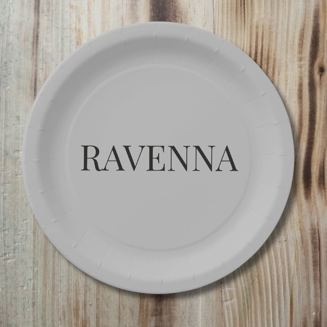 Greige Luxury Serif Personalized Custom Name Paper Plates (Creator Uploaded)