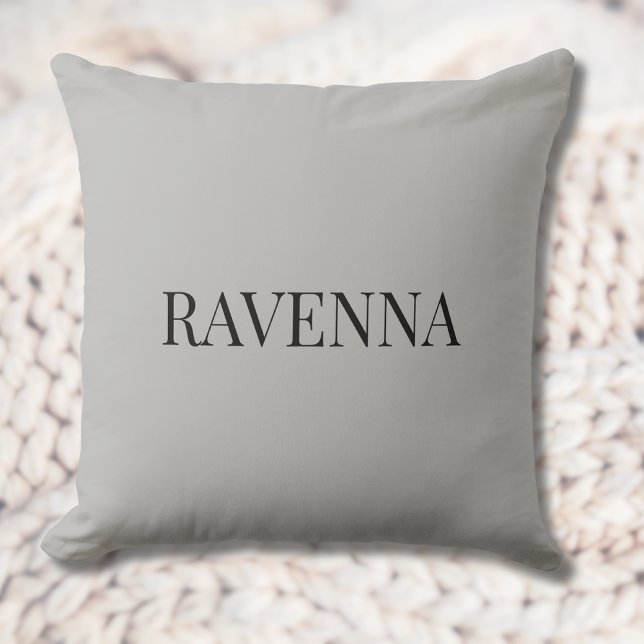 Greige Luxury Serif Personalized Custom Name Throw Pillow (Creator Uploaded)