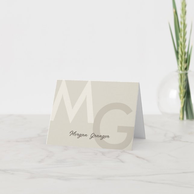 Greige Minimal Clean Modern Large Monogram Note Note Card (Front)