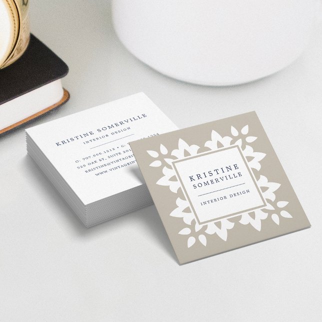 Greige | Moroccan Geometric Square Business Card (Creator Uploaded)