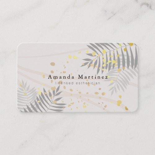 Greige Palm Tree Leaves Carved Lines Business Card