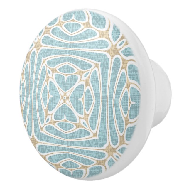 Greige Seafoam Green Taupe Brown Ethnic Tribe Art Ceramic Knob (Right)