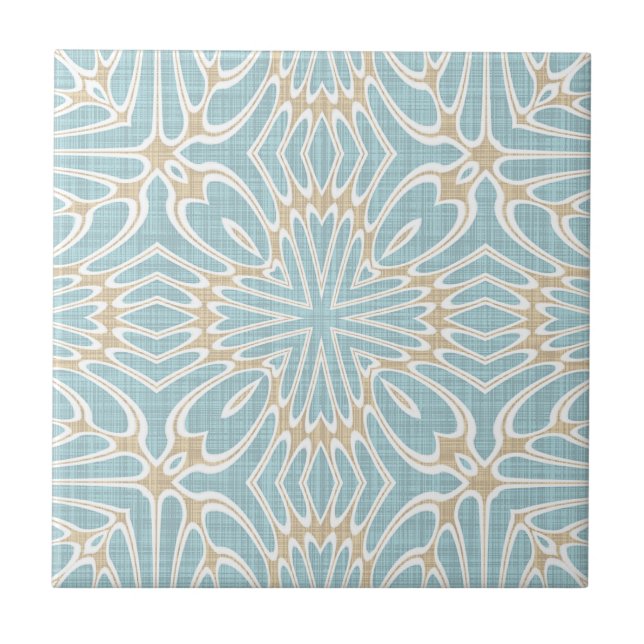 Greige Seafoam Green Taupe Brown Ethnic Tribe Art Ceramic Tile (Front)