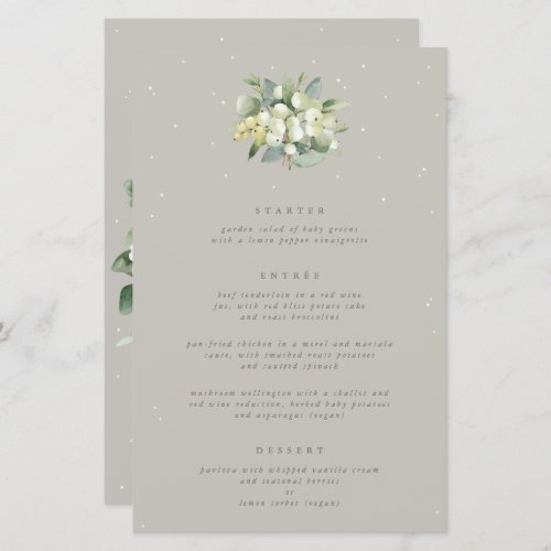 Greige SnowberryEucalyptus 3 Course Wedding Menu