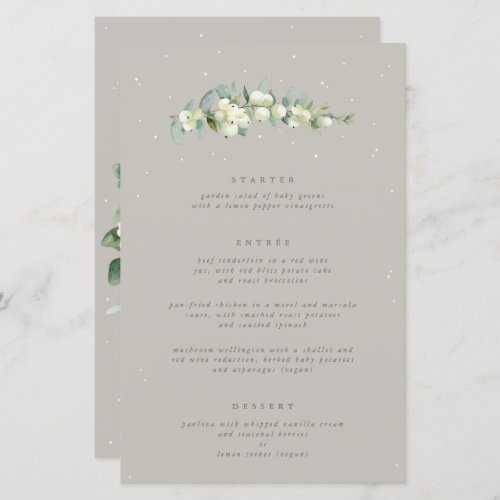 Greige SnowberryEucalyptus 3 Course Wedding Menu