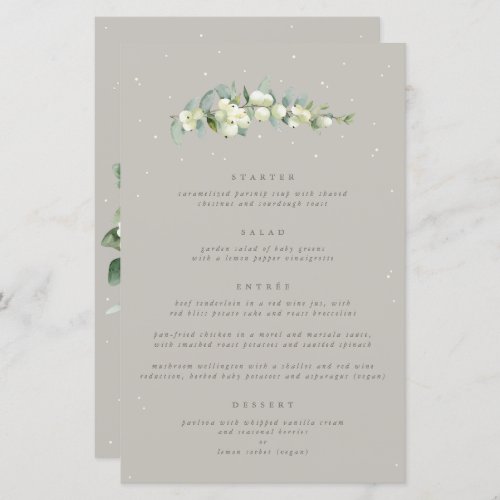 Greige SnowberryEucalyptus 4 Course Wedding Menu
